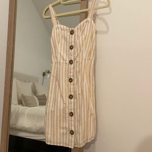 Tan and White Striped button down dress